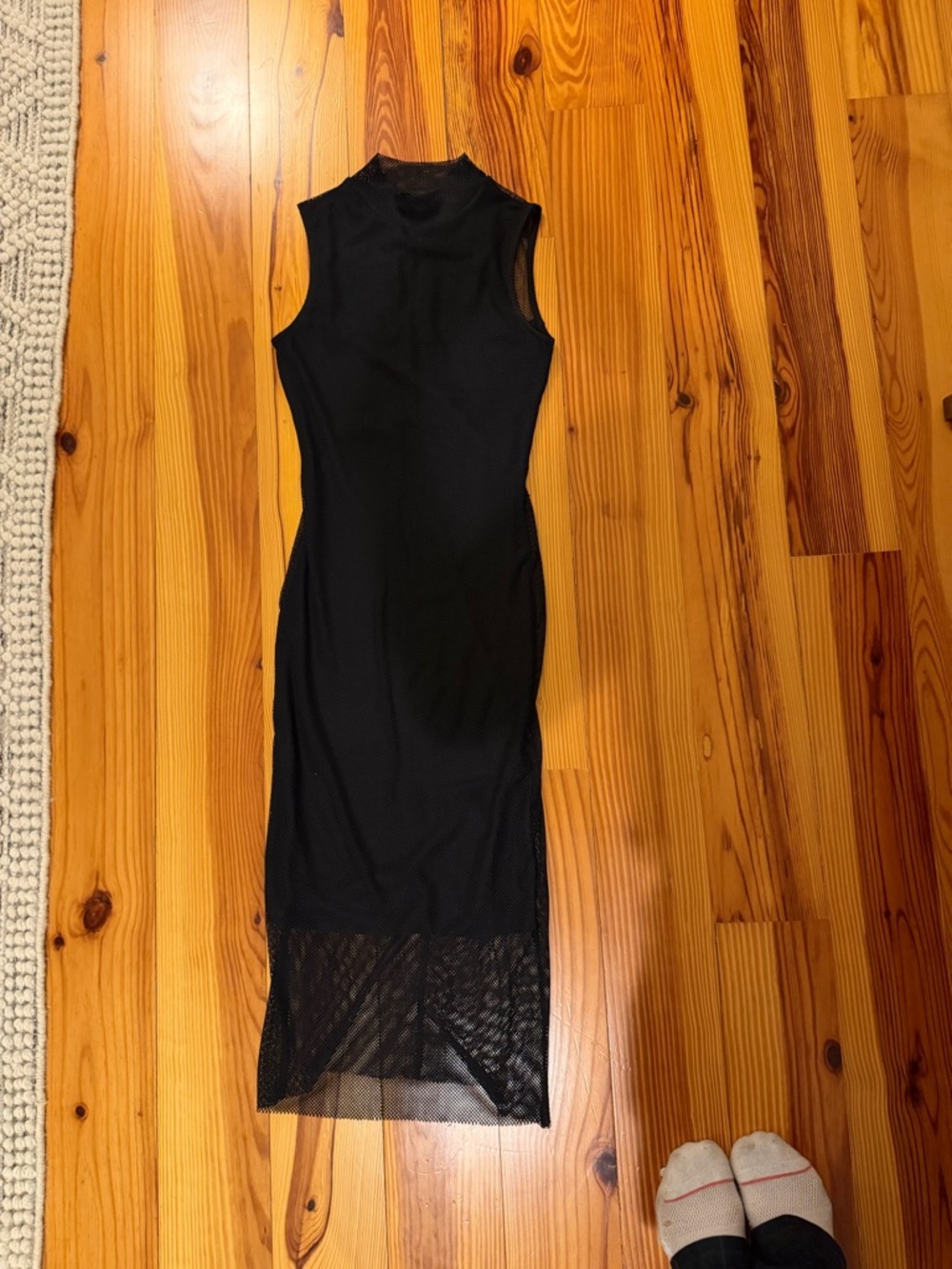 Kendall & Kylie Black Sleeveless Midi Dress with Mesh Hem